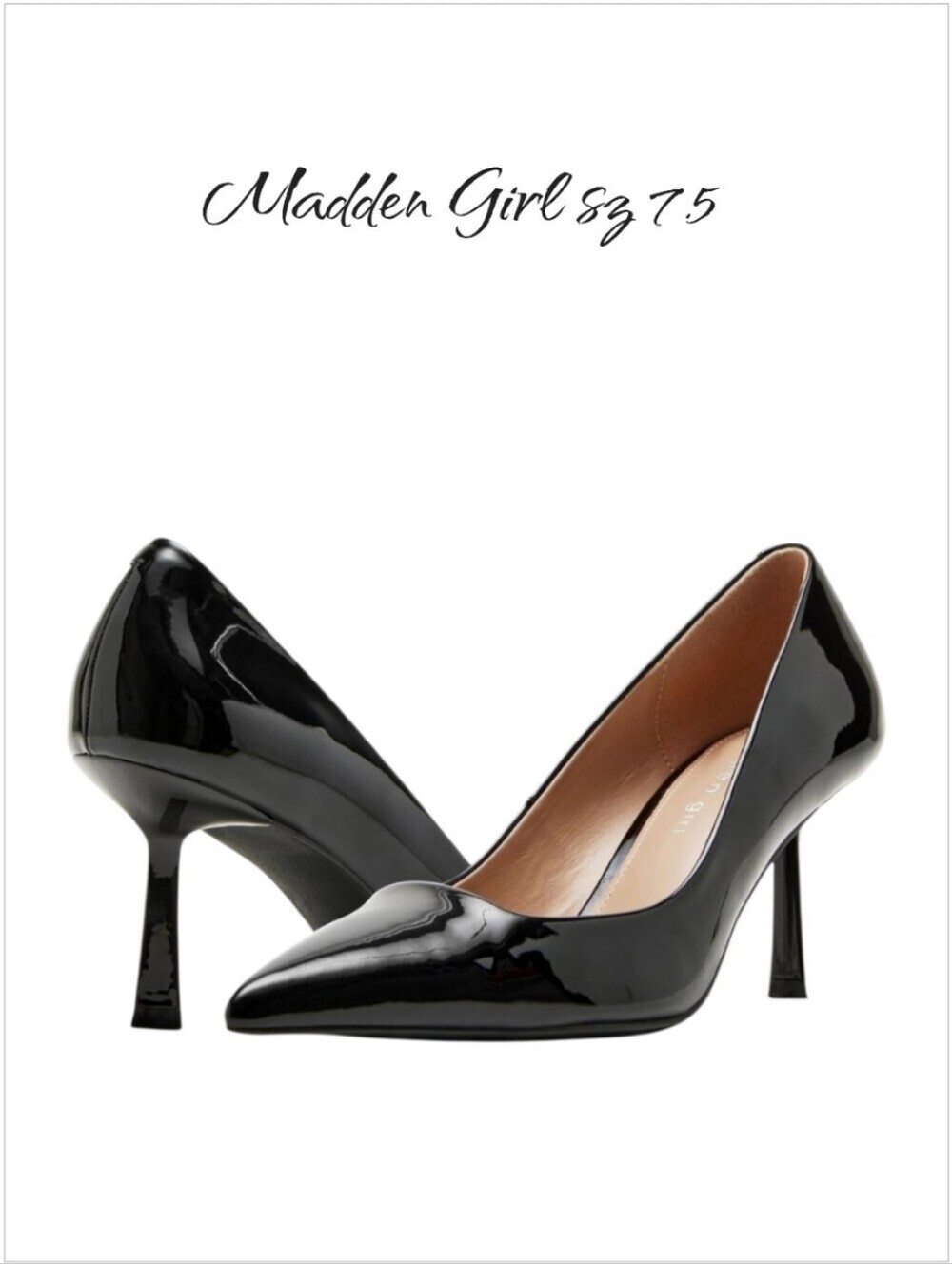 Madden Girl Brynn Black Patent Pointed Toe Pump Heels Size 7.5